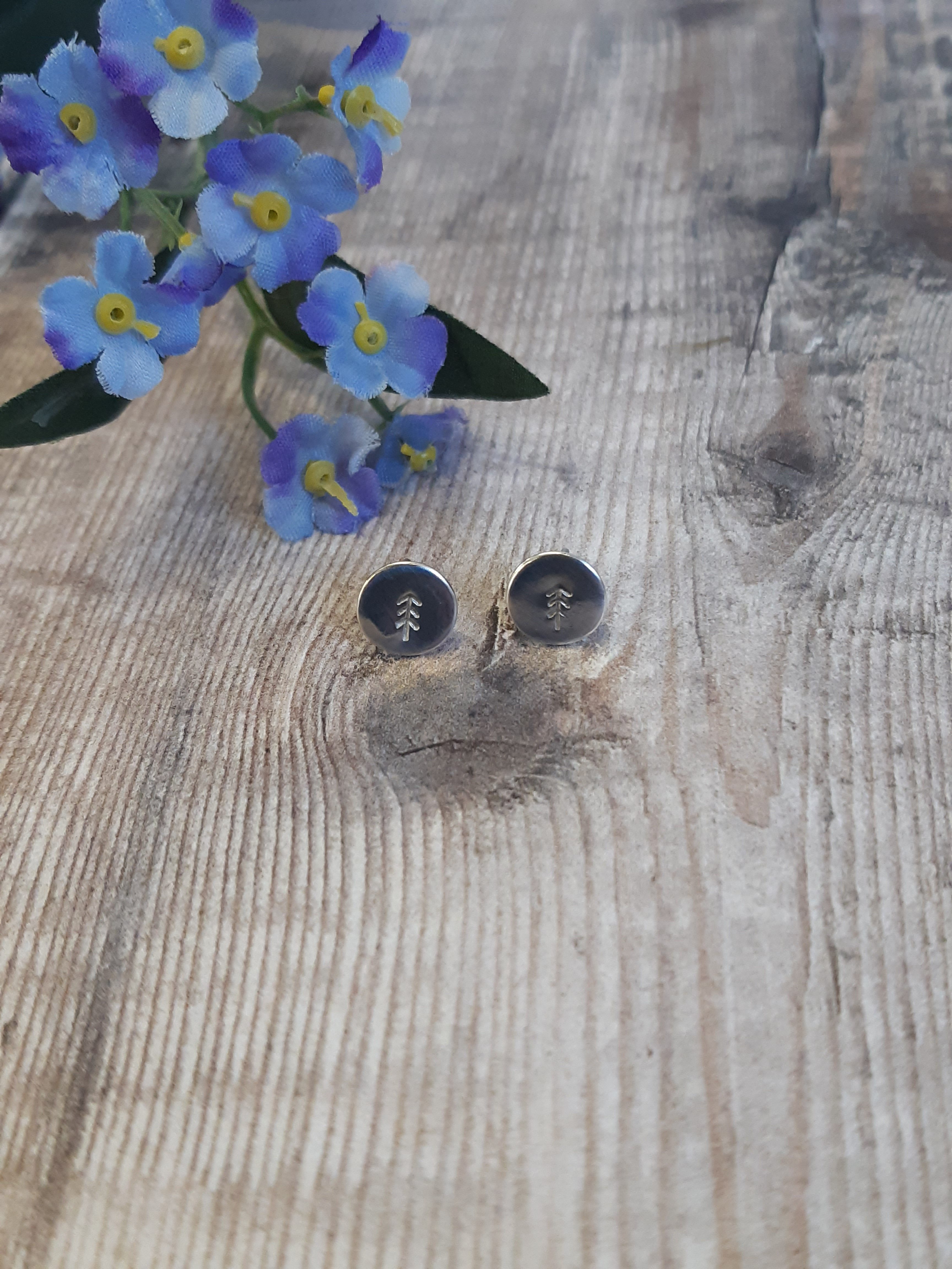 Sterling Silver Stud Earrings with Pine Trees