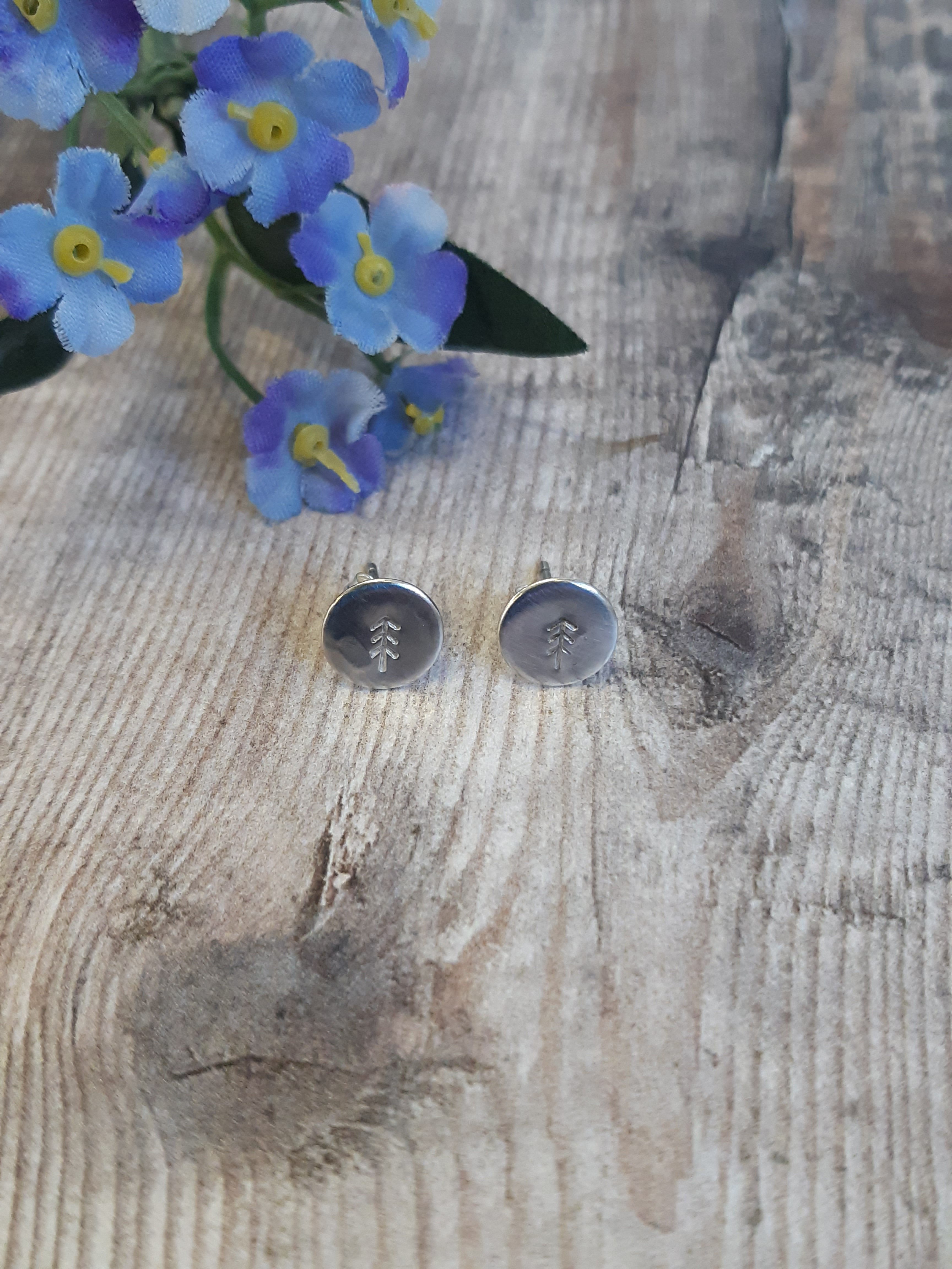 Sterling Silver Stud Earrings with Pine Trees - Image 2