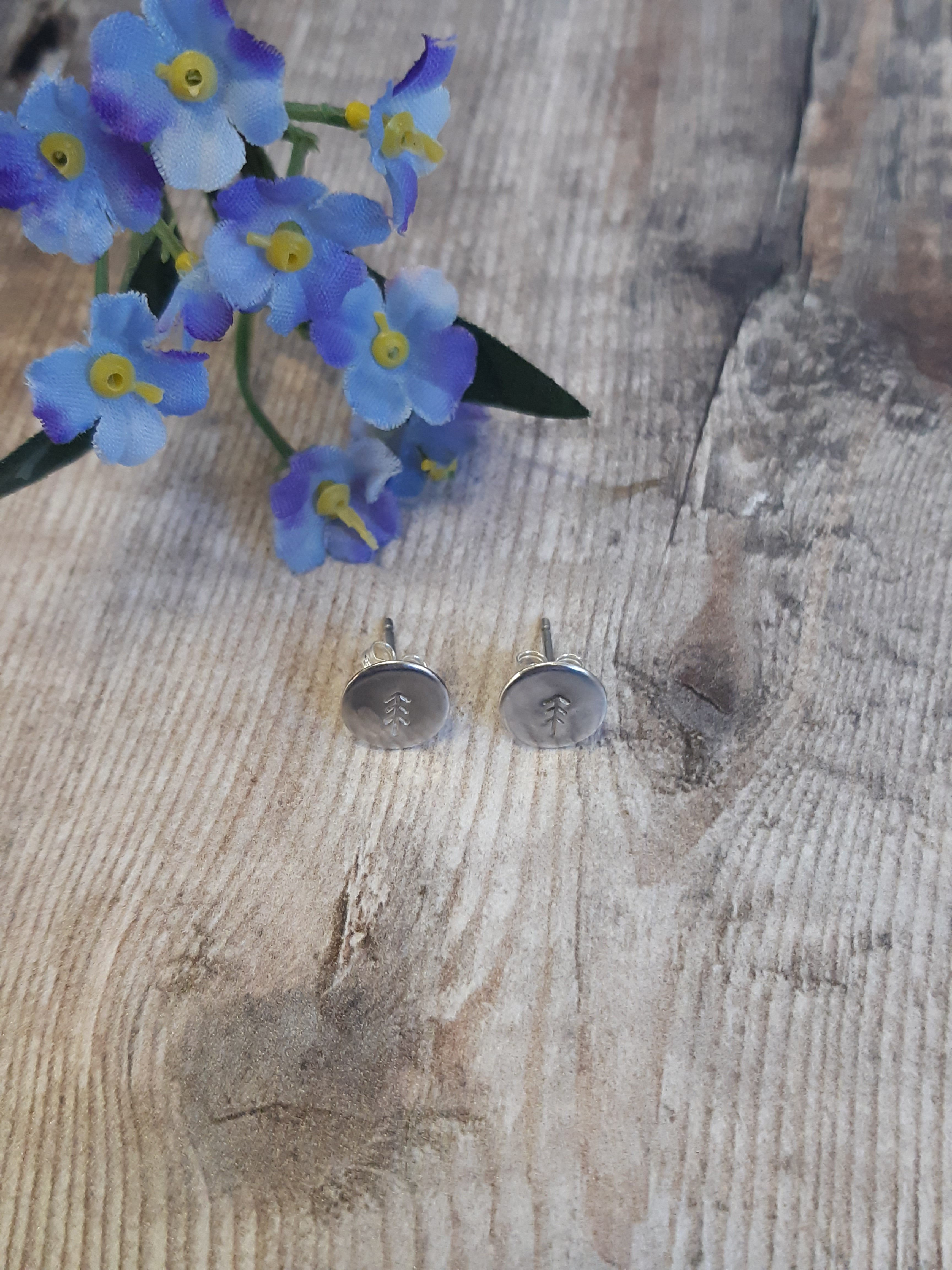 Sterling Silver Stud Earrings with Pine Trees - Image 3