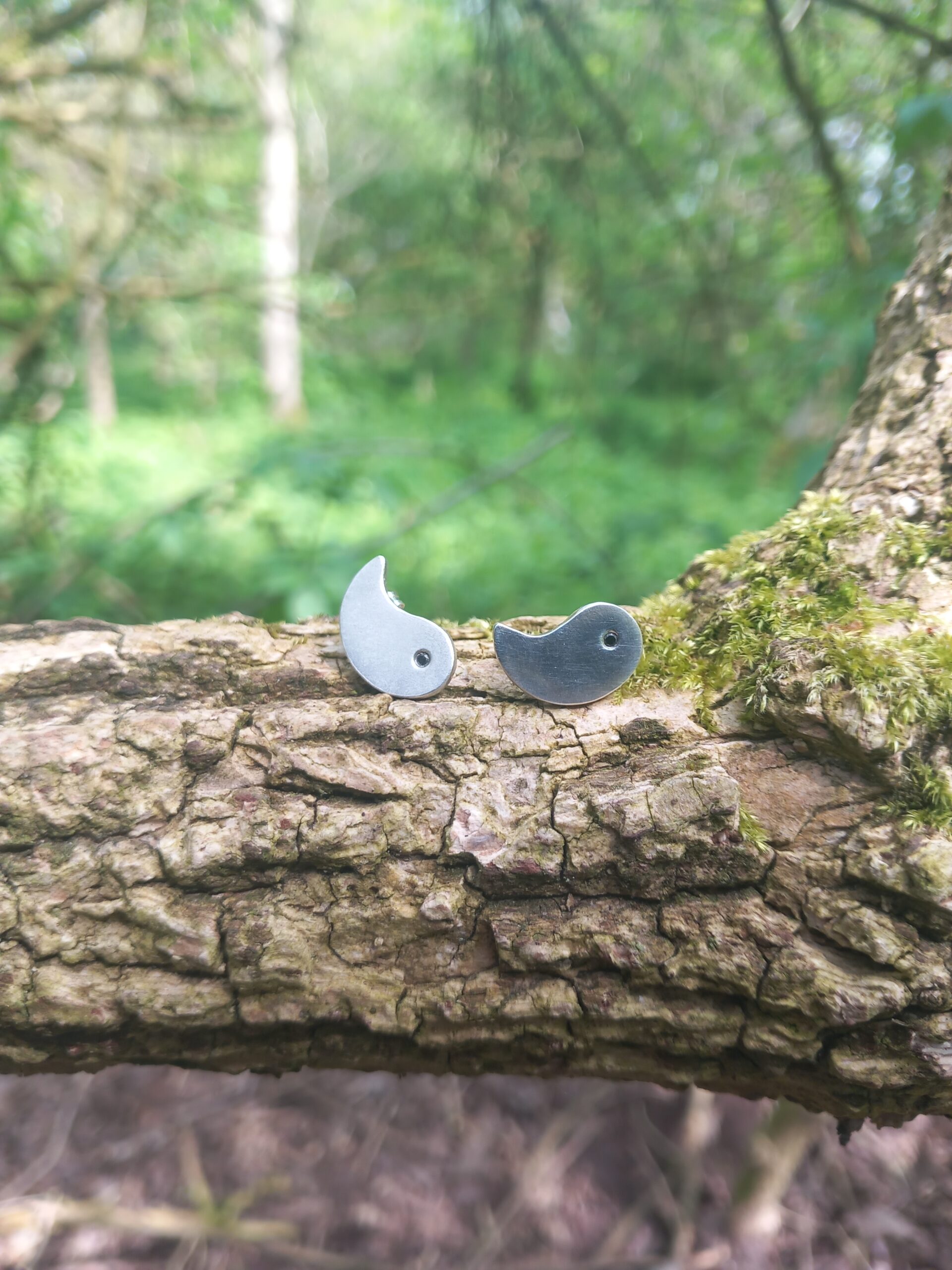 Sterling Silver Yin Yang Stud Earrings with Black Diamonds - Image 3