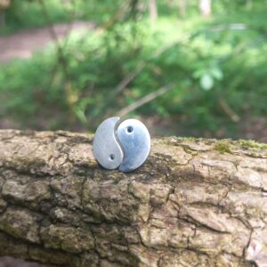 Sterling Silver Yin Yang Stud Earrings with Black Diamonds