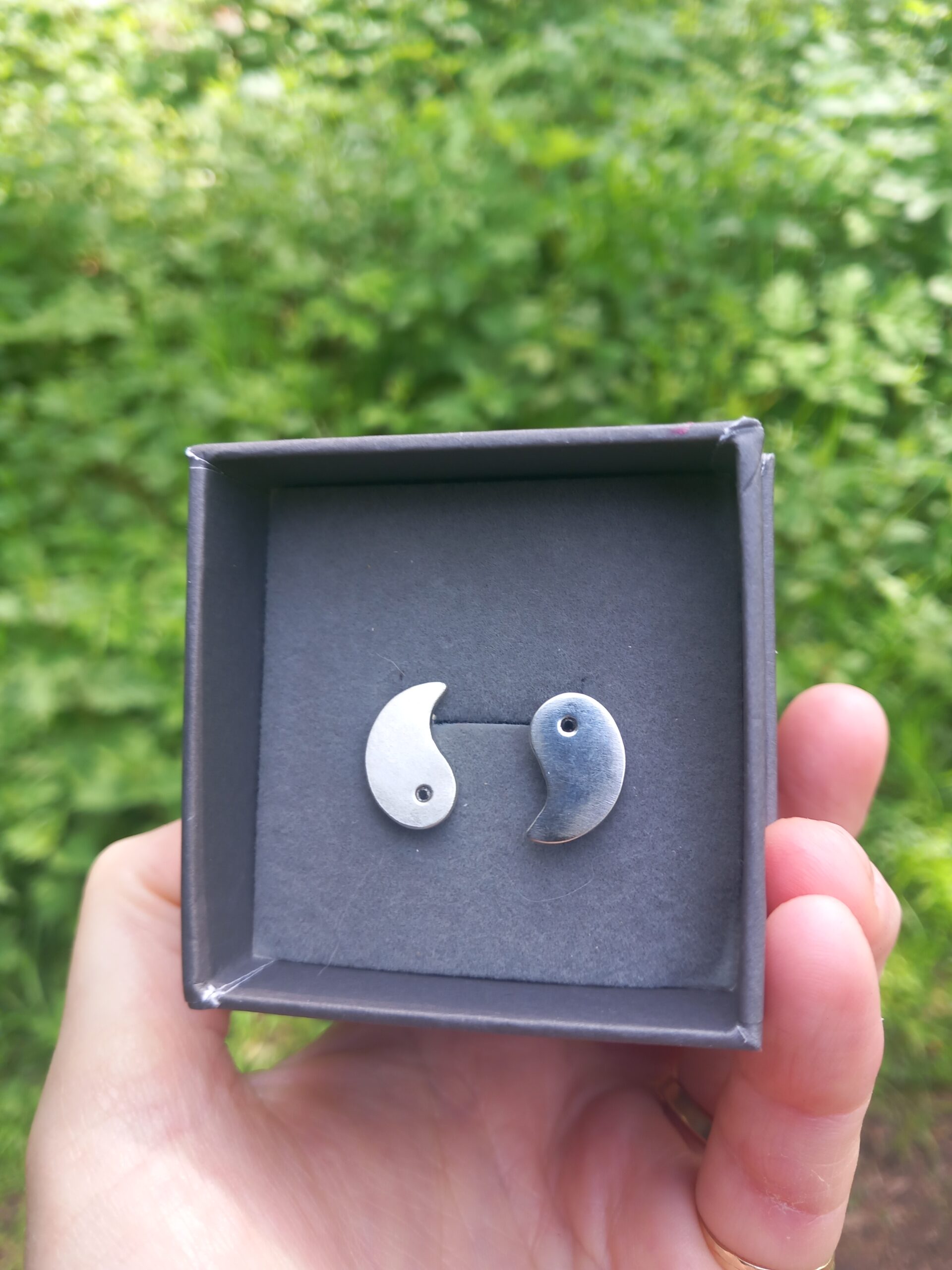 Sterling Silver Yin Yang Stud Earrings with Black Diamonds - Image 4