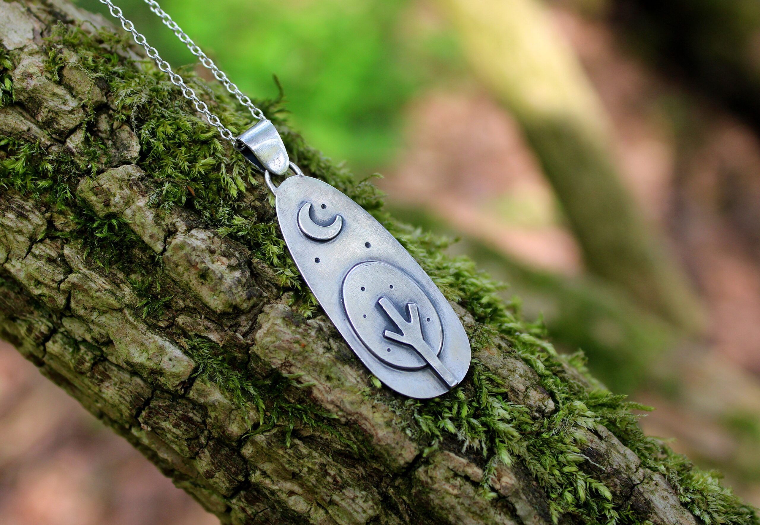 Sterling Silver Tree and Moon Necklace - Image 2