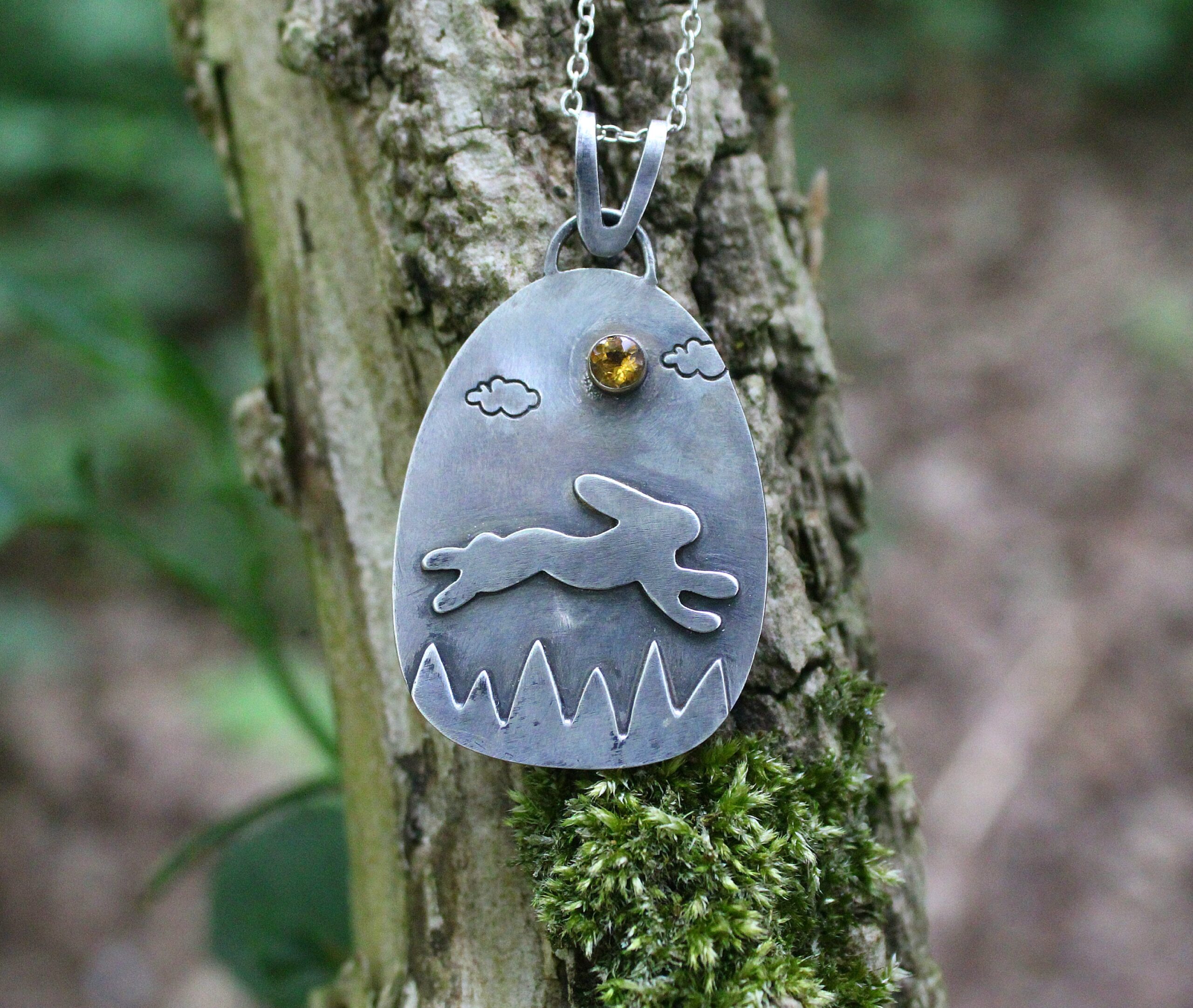 Sterling Silver Leaping Hare with Citrine
